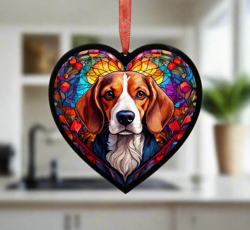 Beagle Stained Glass Effect Heart Suncatcher